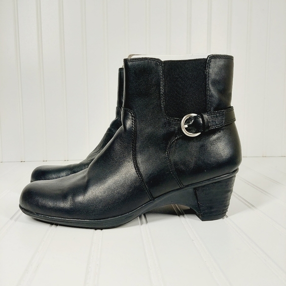 NATURALIZER ORAH Black Leather Wedge Ankle Booties A444 - Picture 1 of 11